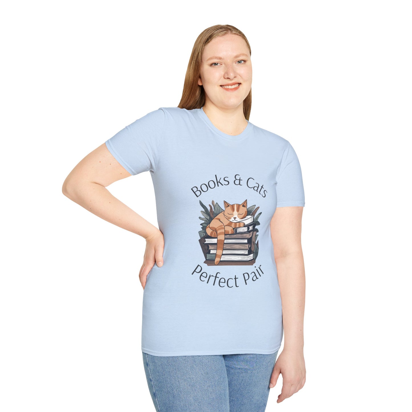 Books and Cats - A Perfect Pair" - Unisex Softstyle T-Shirt
