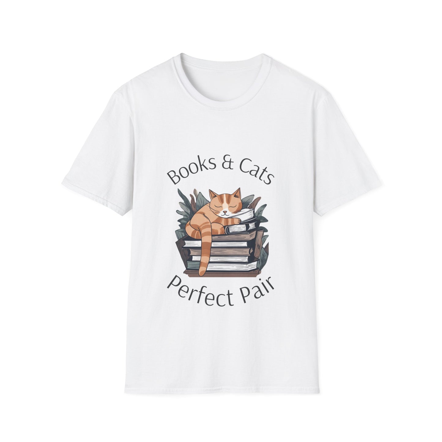 Books and Cats - A Perfect Pair" - Unisex Softstyle T-Shirt