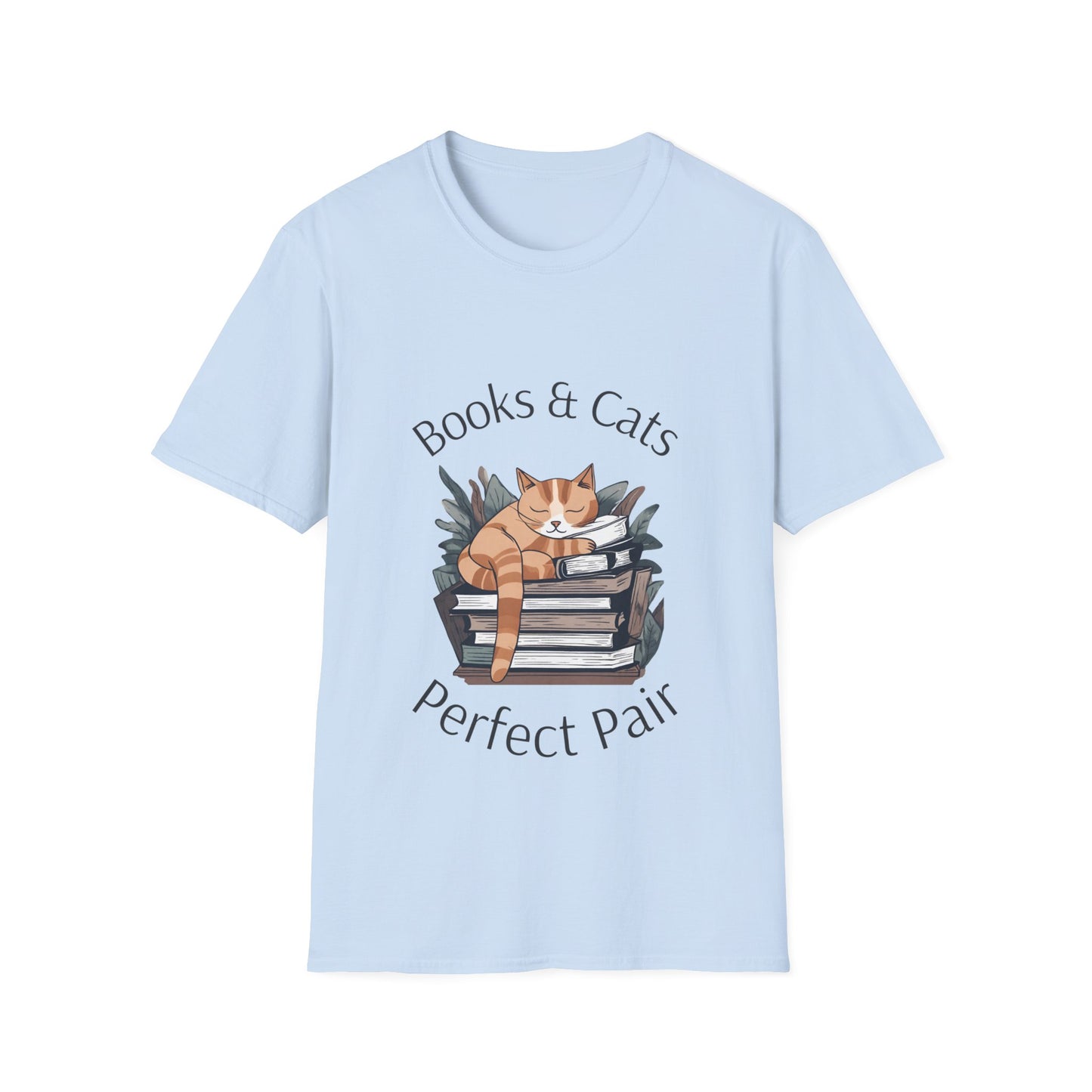 Books and Cats - A Perfect Pair"  - Unisex Softstyle T-Shirt