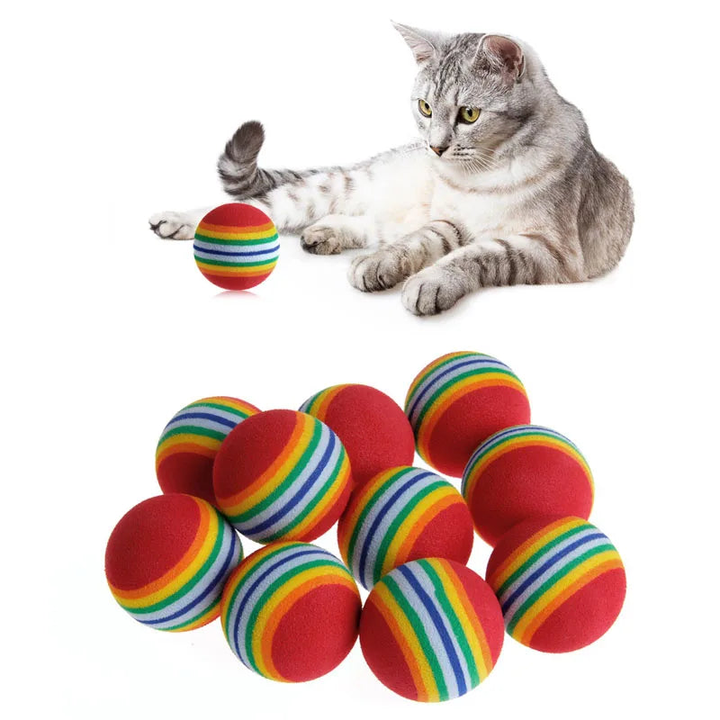 Rainbow Rattle Cat Toy Balls - 10 Pack