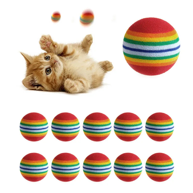 Rainbow Rattle Cat Toy Balls - 10 Pack