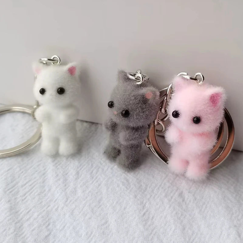Kawaii Flocking Cat Keychain