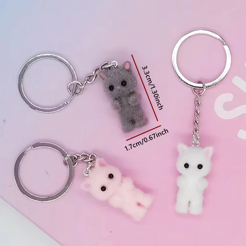 Kawaii Flocking Cat Keychain