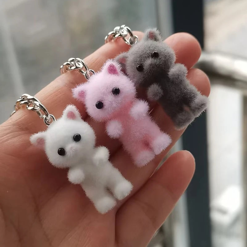 Kawaii Flocking Cat Keychain