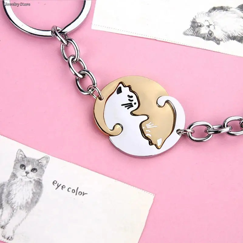 Yin and Yang Interlocked Cats Keychain