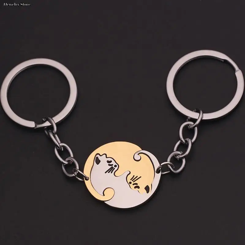 Yin and Yang Interlocked Cats Keychain
