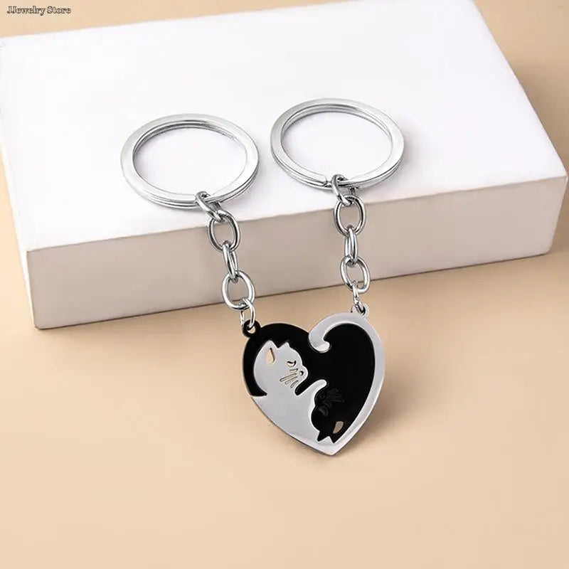 Yin and Yang Interlocked Cats Keychain