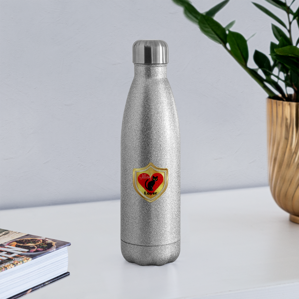 Official Cat Lover Badge Insulated Stainless Steel Water Bottle - silver glitter