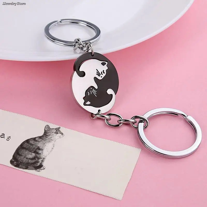 Yin and Yang Interlocked Cats Keychain