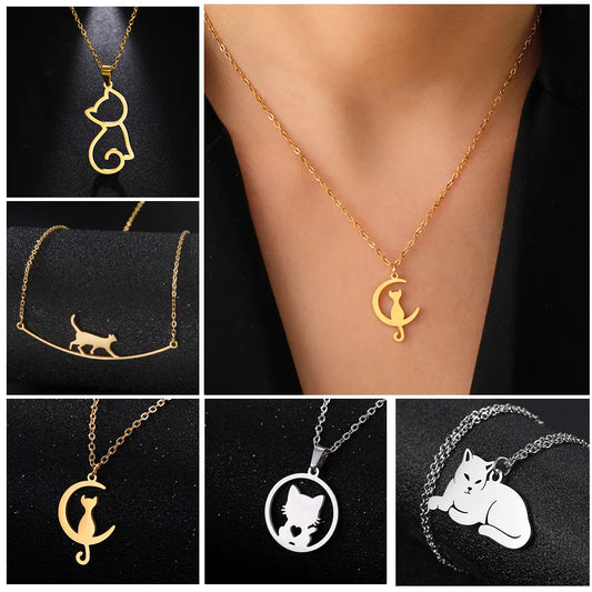 Unift Stainless Steel Cat Pendant Necklace