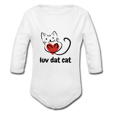 Load image into Gallery viewer, Official Luv Dat Cat Organic Long Sleeve Baby Bodysuit - white