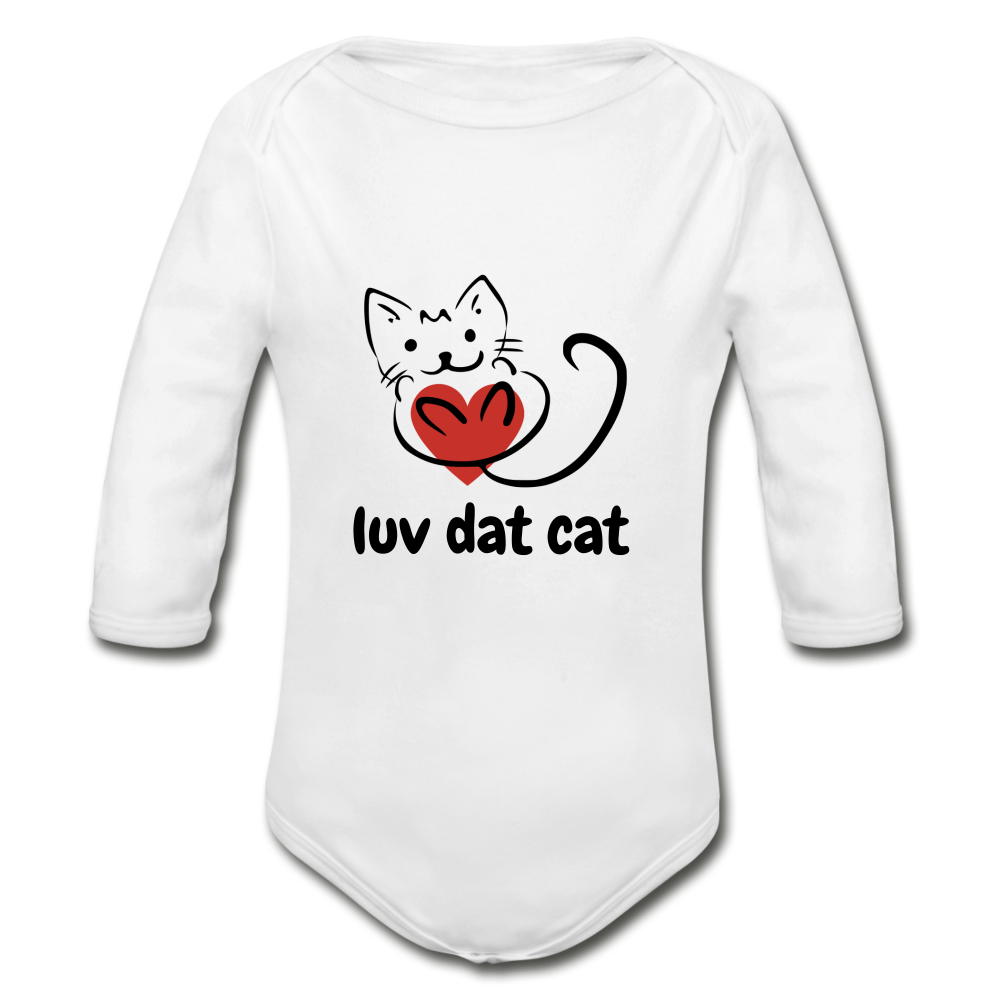 Official Luv Dat Cat Organic Long Sleeve Baby Bodysuit - white