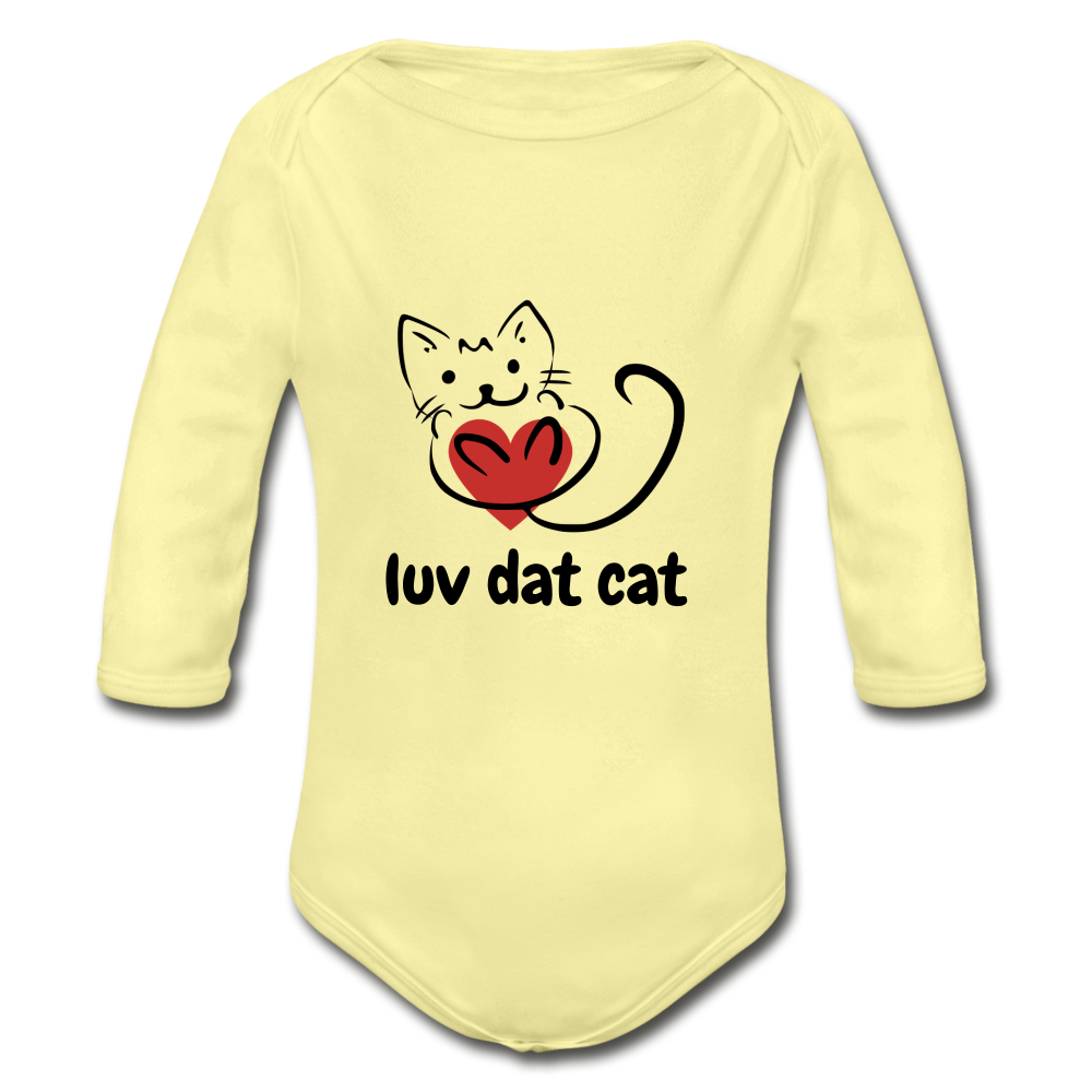 Official Luv Dat Cat Organic Long Sleeve Baby Bodysuit - washed yellow