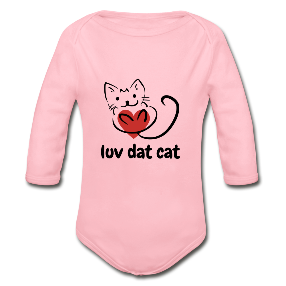 Official Luv Dat Cat Organic Long Sleeve Baby Bodysuit - light pink