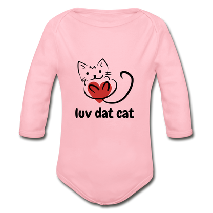 Official Luv Dat Cat Organic Long Sleeve Baby Bodysuit - light pink