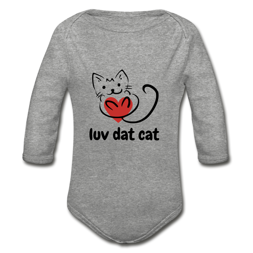 Official Luv Dat Cat Organic Long Sleeve Baby Bodysuit - heather grey