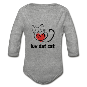 Official Luv Dat Cat Organic Long Sleeve Baby Bodysuit - heather grey