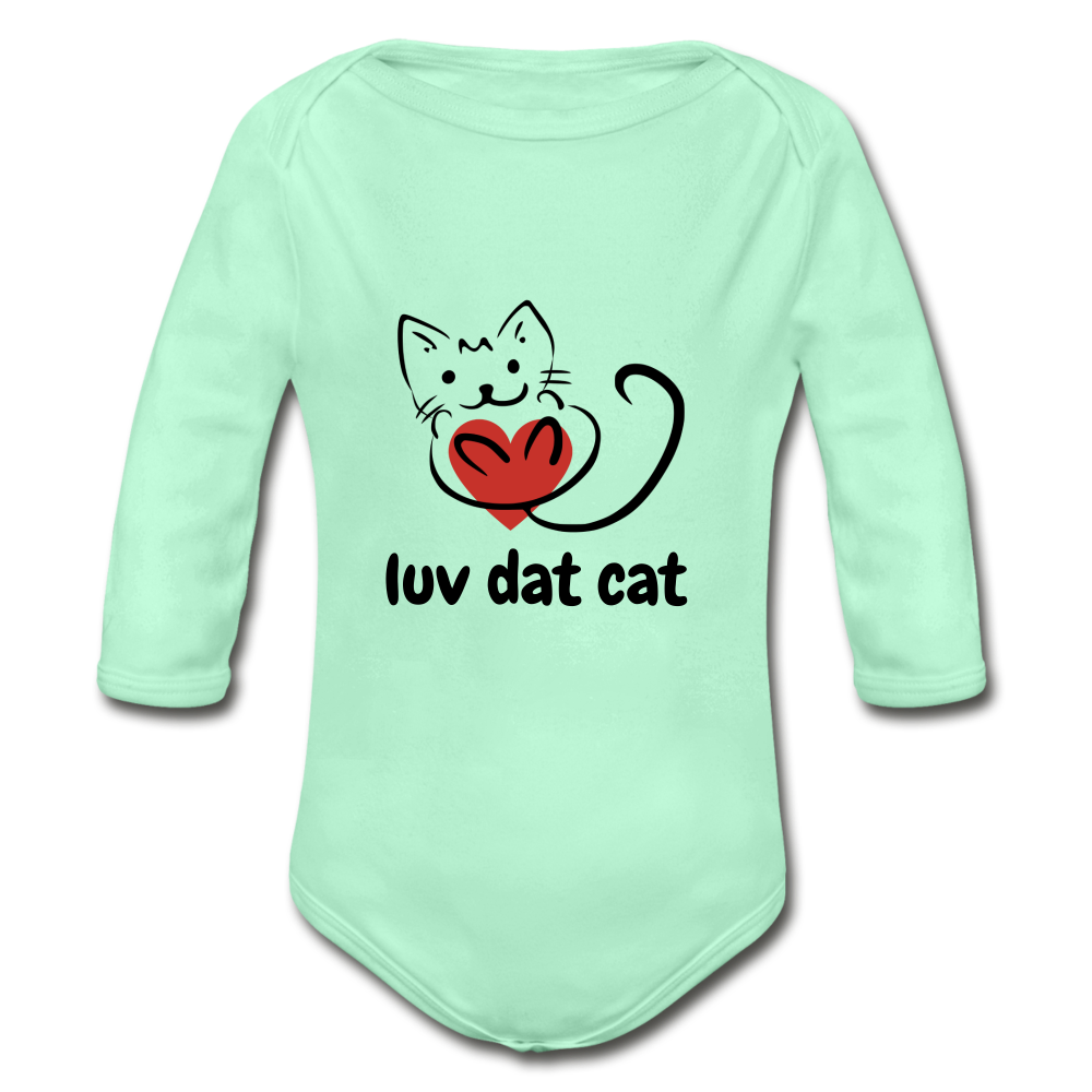 Official Luv Dat Cat Organic Long Sleeve Baby Bodysuit - light mint