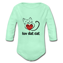 Load image into Gallery viewer, Official Luv Dat Cat Organic Long Sleeve Baby Bodysuit - light mint