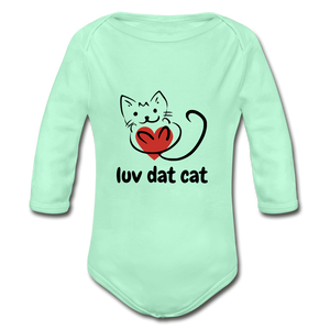 Official Luv Dat Cat Organic Long Sleeve Baby Bodysuit - light mint