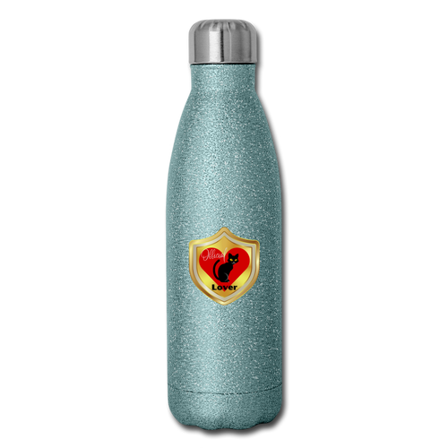 Official Cat Lover Badge Insulated Stainless Steel Water Bottle - turquoise glitter