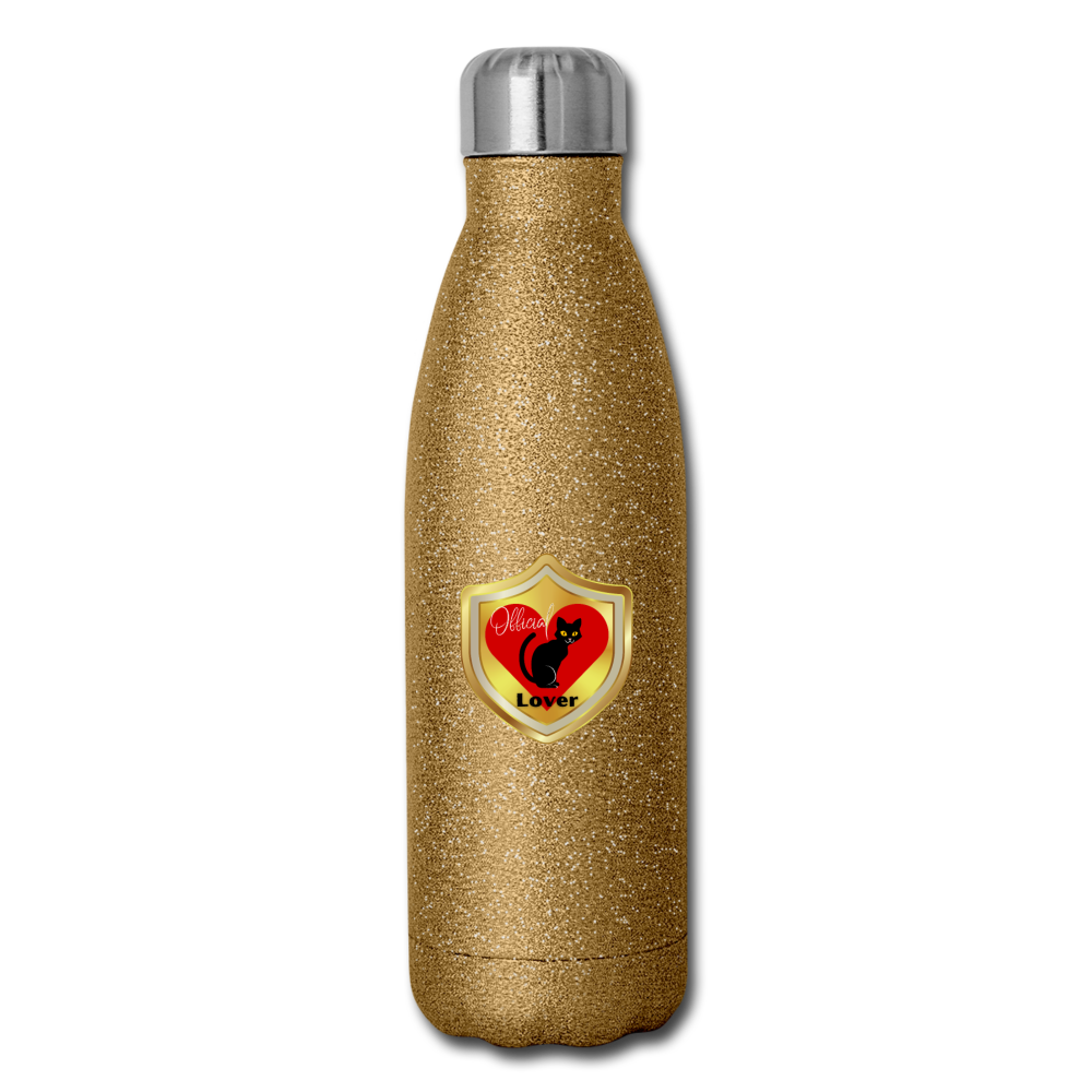 Official Cat Lover Badge Insulated Stainless Steel Water Bottle - gold glitter