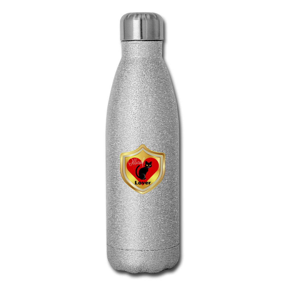 Official Cat Lover Badge Insulated Stainless Steel Water Bottle - silver glitter