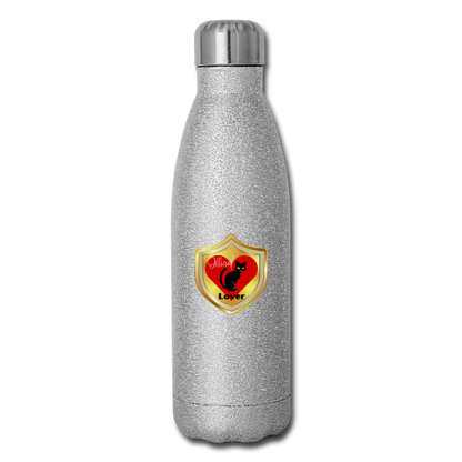 Official Cat Lover Badge Insulated Stainless Steel Water Bottle - silver glitter
