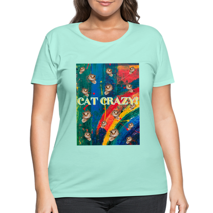 CAT CRAZY Women's Curvy T-Shirt - mint
