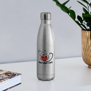 Official Luv Dat Cat Insulated Stainless Steel Water Bottle - silver glitter