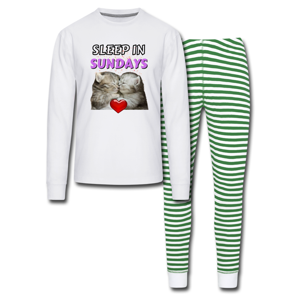Sleep In Sundays Unisex Pyjama Set - white/green stripe