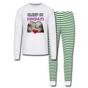 Sleep In Sundays Unisex Pyjama Set - white/green stripe