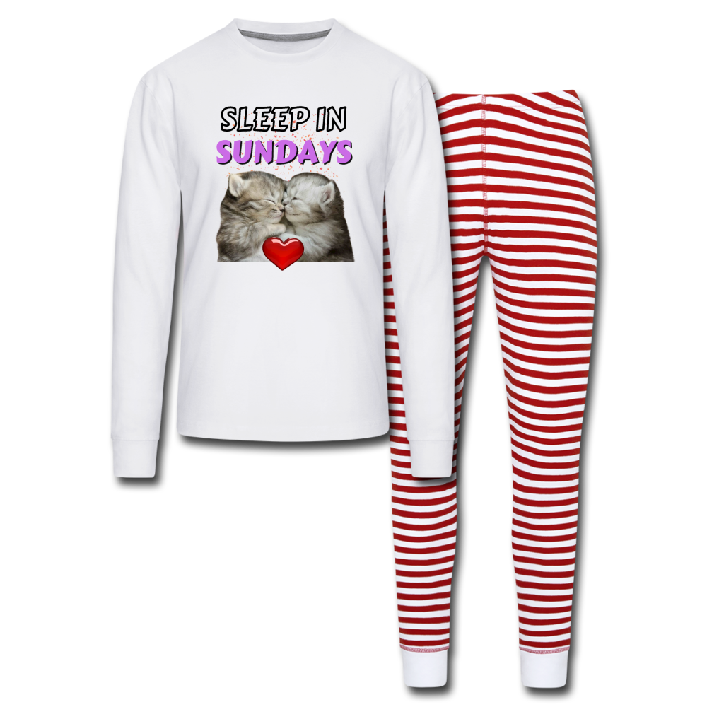 Sleep In Sundays Unisex Pyjama Set - white/red stripe